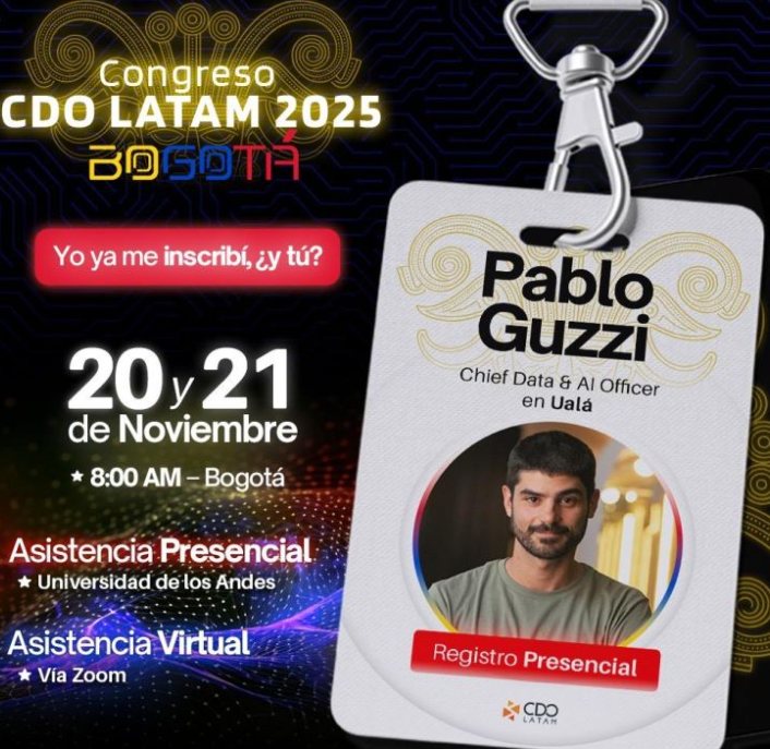 Credencial de speaker de Pablo Guzzi en el Congreso CDO LATAM 2025, Bogotá